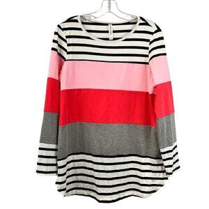 Tickled Teal Womens Striped Long Sleeve Top Multicolor Size Small